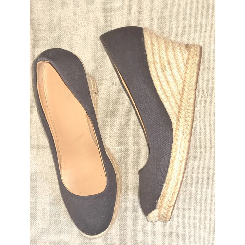 J. CREW Espadrille Wedge Pumps Size 9‎ Black Canvas Seville